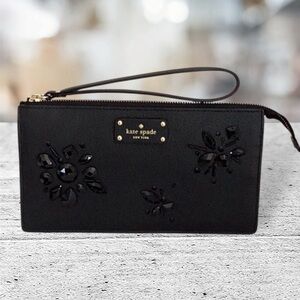 Kate Spade Ciara Grove St Black Leather Embellished Women's Wristlet Wallet Bag